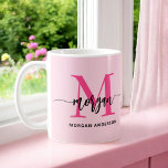 Monogram Stylish Modern Hot Pink Coffee Mug<br><div class="desc">Sip in style with our Monogram Stylish Modern Hot Pink Coffee Mug! Featuring a vibrant hot pink design, this mug is personalised with your monogram in a sleek, modern font for a chic and custom touch. Perfect for your morning coffee or tea, it combines fashionable aesthetics with everyday functionality. Crafted...</div>