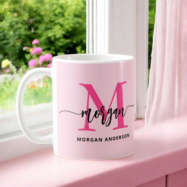 Monogram Stylish Modern Hot Pink Coffee Mug (Creator Uploaded)