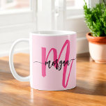 Monogram Stylish Modern Hot Pink Coffee Mug<br><div class="desc">Sip in style with our Monogram Stylish Modern Hot Pink Coffee Mug! Featuring a vibrant hot pink design, this mug is personalised with your monogram in a sleek, modern font for a chic and custom touch. Perfect for your morning coffee or tea, it combines fashionable aesthetics with everyday functionality. Crafted...</div>
