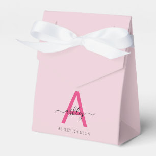 Monogram Stylish Modern Hot Pink Favour Box