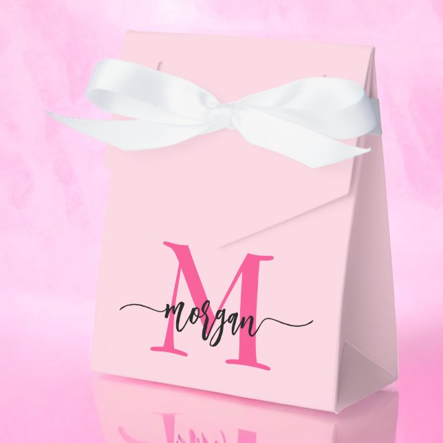 Monogram Stylish Modern Hot Pink Favour Box (Creator Uploaded)