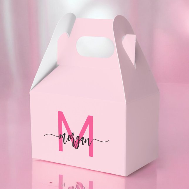 Monogram Stylish Modern Hot Pink Favour Box (Creator Uploaded)