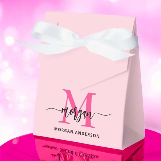 Monogram Stylish Modern Hot Pink Favour Box (Creator Uploaded)