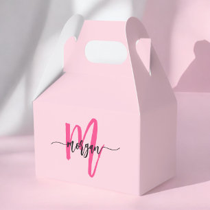 Monogram Stylish Modern Hot Pink Favour Box