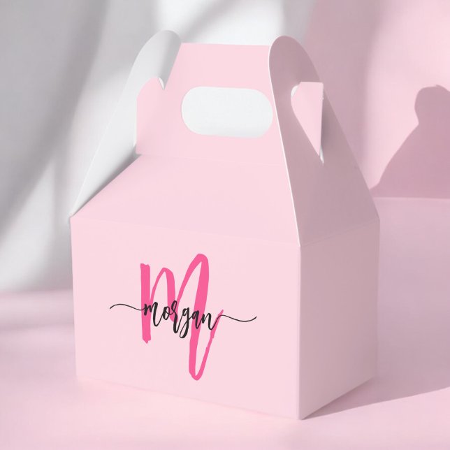 Monogram Stylish Modern Hot Pink Favour Box (Creator Uploaded)