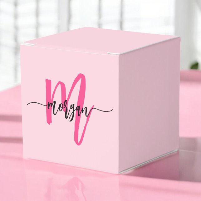 Monogram Stylish Modern Hot Pink Favour Box (Creator Uploaded)
