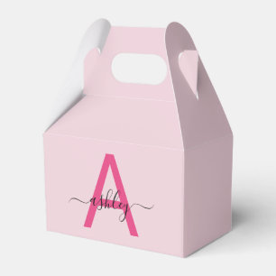 Monogram Stylish Modern Hot Pink Favour Box