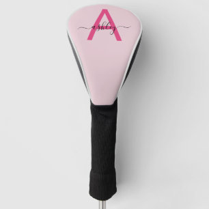 Monogram Stylish Modern Hot Pink Golf Head Cover