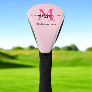 Monogram Stylish Modern Hot Pink Golf Head Cover