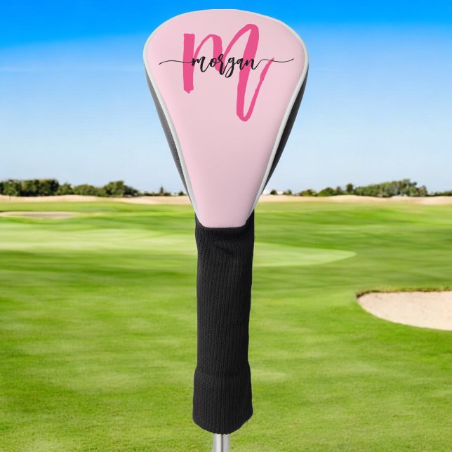 Monogram Stylish Modern Hot Pink Golf Head Cover (Creator Uploaded)