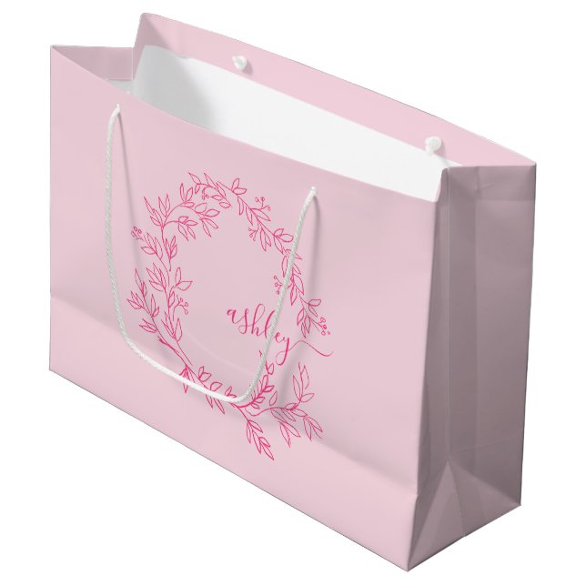 Monogram Stylish Modern Hot Pink Large Gift Bag (Front Angled)