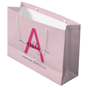 Monogram Stylish Modern Hot Pink Large Gift Bag