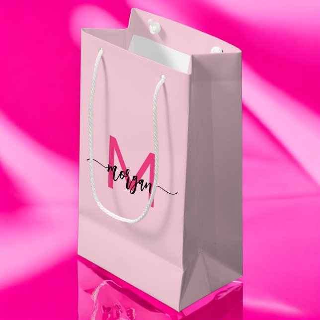 Monogram Stylish Modern Hot Pink Small Gift Bag (Creator Uploaded)