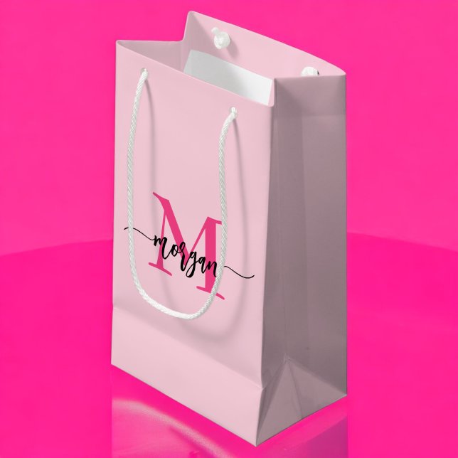 Monogram Stylish Modern Hot Pink Small Gift Bag (Creator Uploaded)