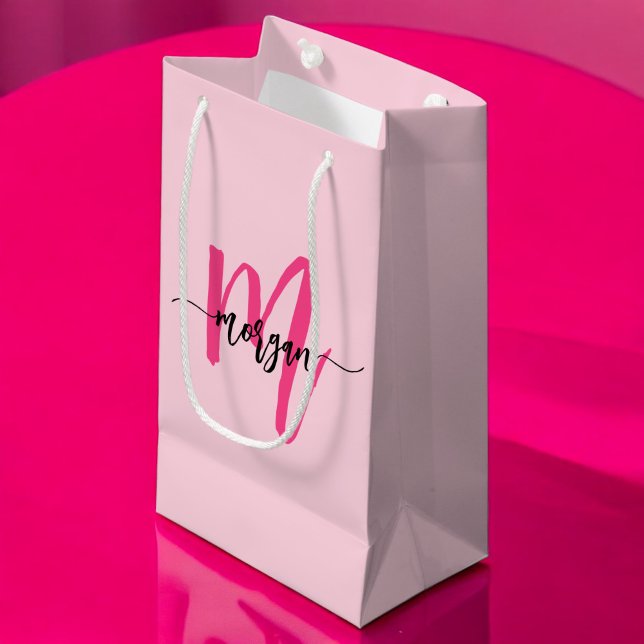 Monogram Stylish Modern Hot Pink Small Gift Bag (Creator Uploaded)