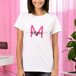 Monogram Stylish Modern Hot Pink T-Shirt<br><div class="desc">Elevate your wardrobe with our Monogram Stylish Modern Hot Pink T-Shirt! Featuring a bold hot pink hue, this tee is personalised with your monogram in a sleek, modern font for a chic, custom look. Made from soft, high-quality fabric, it offers all-day comfort and durability. Perfect for casual outings or layering,...</div>