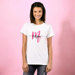 Monogram Stylish Modern Hot Pink T-Shirt<br><div class="desc">Elevate your wardrobe with our Monogram Stylish Modern Hot Pink T-Shirt! Featuring a bold hot pink hue, this tee is personalised with your monogram in a sleek, modern font for a chic, custom look. Made from soft, high-quality fabric, it offers all-day comfort and durability. Perfect for casual outings or layering,...</div>