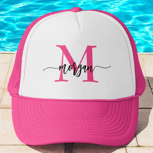 Monogram Stylish Modern Hot Pink Trucker Hat (Creator Uploaded)
