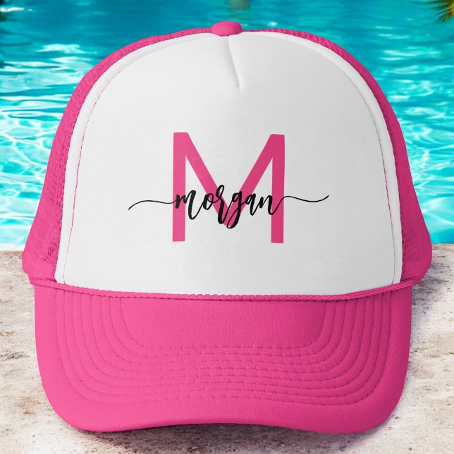 Monogram Stylish Modern Hot Pink Trucker Hat (Creator Uploaded)