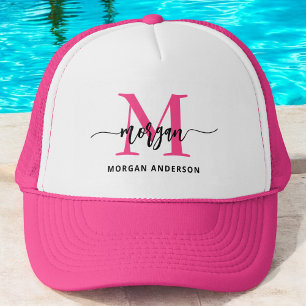 Monogram Stylish Modern Hot Pink Trucker Hat