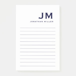 Monogram Stylish Modern Minimalist Lined Post-it Notes