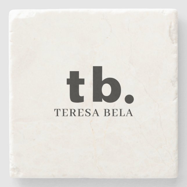 Monogram Stylish Modern Minimalist Marble Design Stone Coaster (Front)