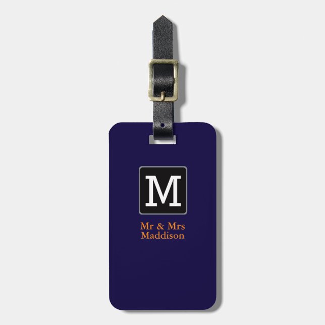 monogram / stylish Mr&Mrs aeroplane travel Luggage Tag (Front Vertical)