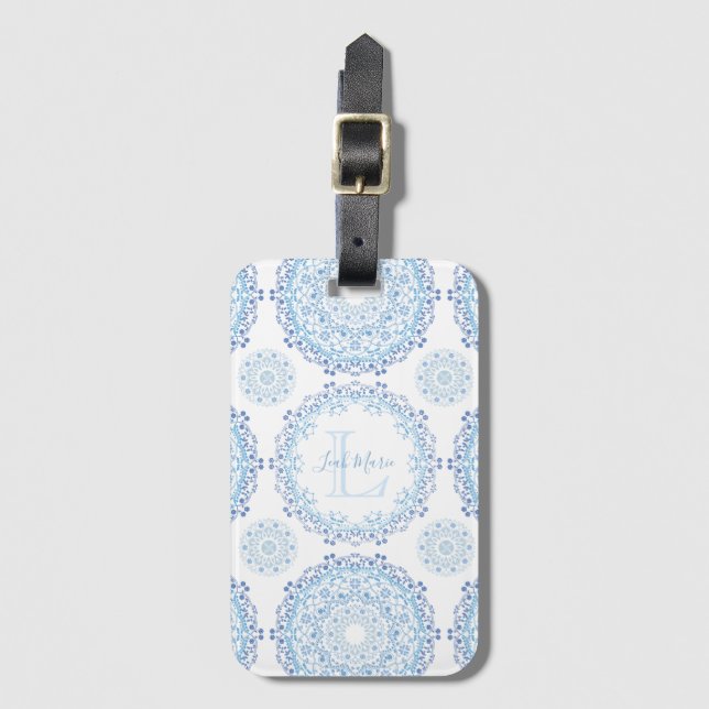 Monogram Stylish Vintage Mandala Personalised Luggage Tag (Front Vertical)