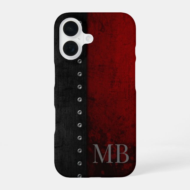 Monogram Stylistic Rustic Red Grunge iPhone 16 Case (Back)