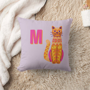 Monogram Sugar Skull Cat Day of the Dead Pillow