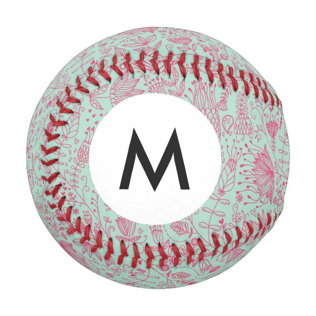 Monogram Summer cute floral pattern Baseball (Front Left)