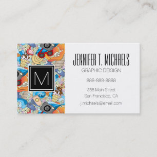 Monogram Summer Fun Pattern Business Card