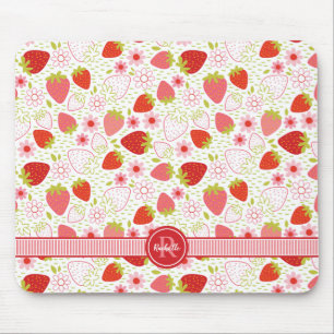 Monogram Summer Strawberry Fruit Pattern Mouse Pad