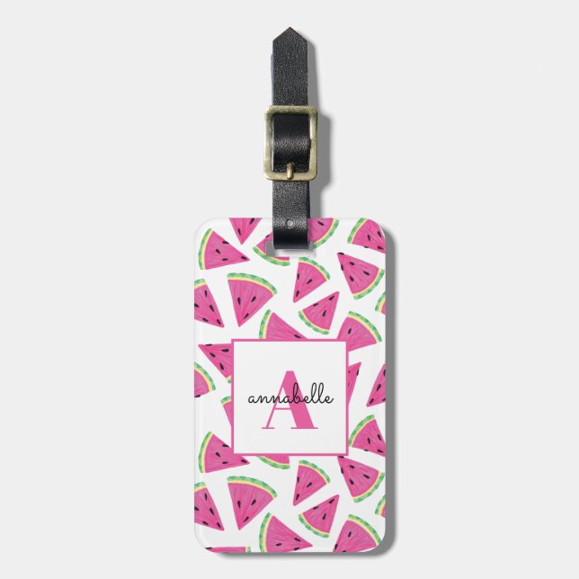 Monogram Summer Watermelon Personalised Luggage Tag (Front Vertical)