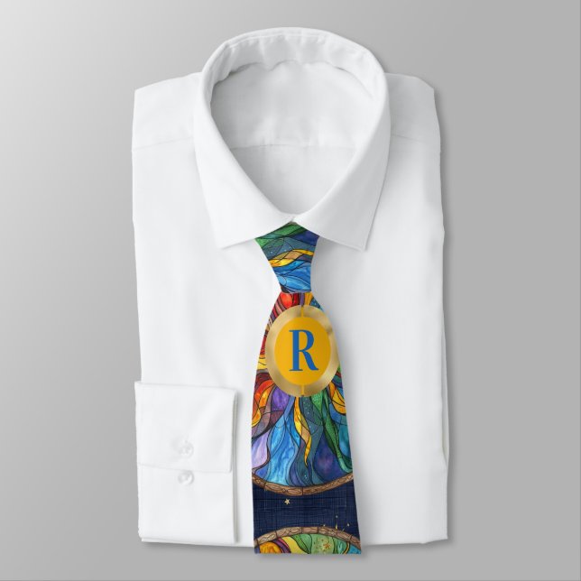 Monogram Sun Stained Glass Tie (Tied)