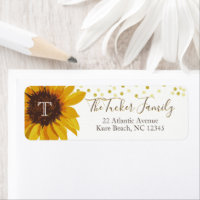 Monogram Sunflower Gold Dots Return Address
