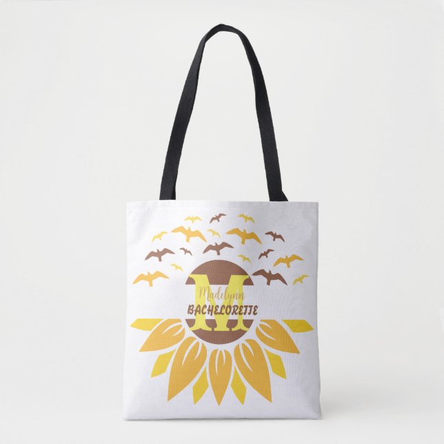 Monogram Sunflower Personalised Bridesmaid Tote Bag (Front)