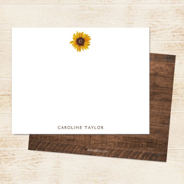 Monogram Sunflower Rustic Dark Wood Personalised Card (Creator Uploaded)