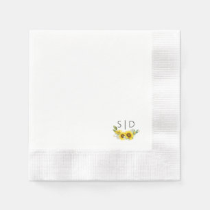 Monogram sunflower watercolor yellow  napkin