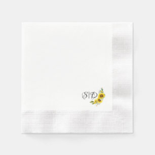 Monogram sunflower watercolor yellow  napkin