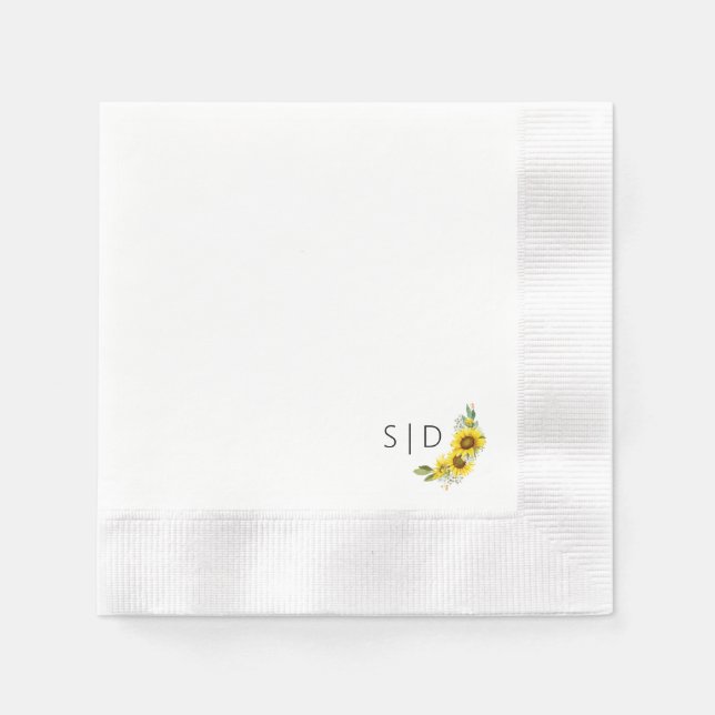 Monogram sunflower watercolor yellow  napkin (Front)