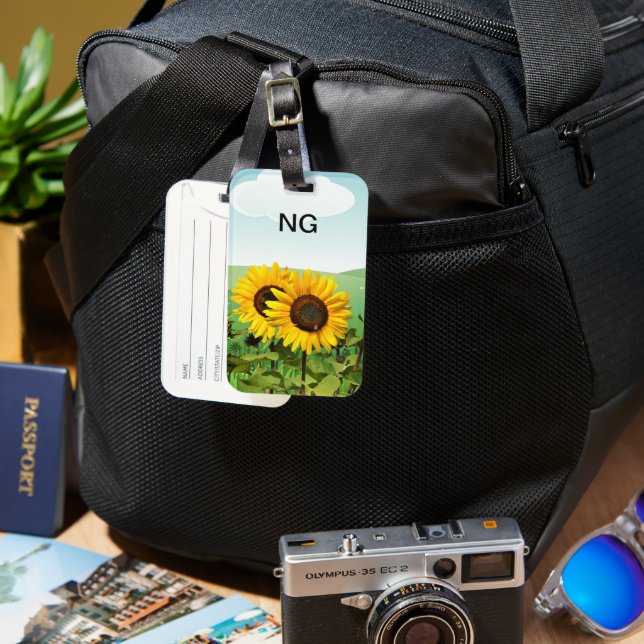 Monogram Sunflower Yellow Flower Travel Luggage Tag (Front & Back)