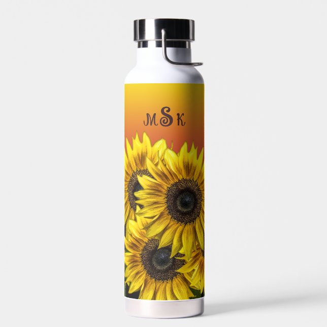 Monogram Sunflowers  Water Bottle (Left)