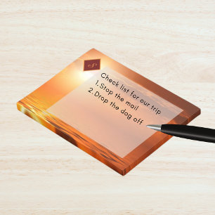 Monogram Sunset Orange Golden Sky Sea of Gold Post-it Notes