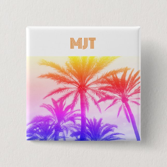 Monogram Sunset – Palm Tree Gift for Her 15 Cm Square Badge (Front)