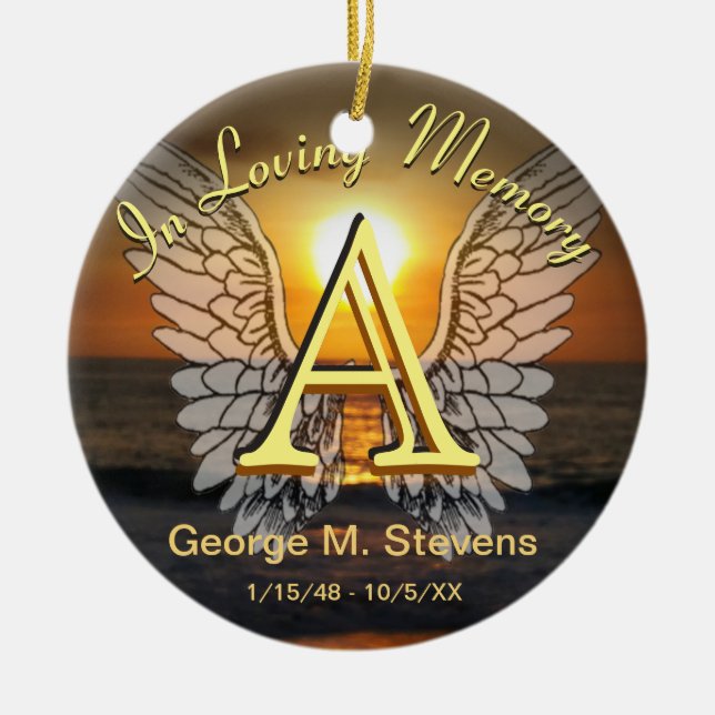 Monogram Sunset / Sunrise Memorial Ceramic Tree Decoration (Front)