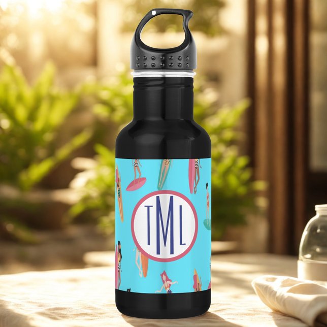 Monogram Surfer Girl Hawaiian Themed 532 Ml Water Bottle (Creator Uploaded)