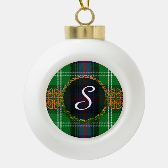 Monogram Sutherland Tartan Ceramic Ball Christmas Ornament (Front)