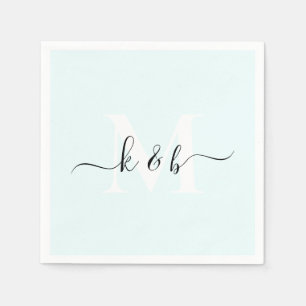 Monogram Swash Script Ice Blue Cocktail Napkin