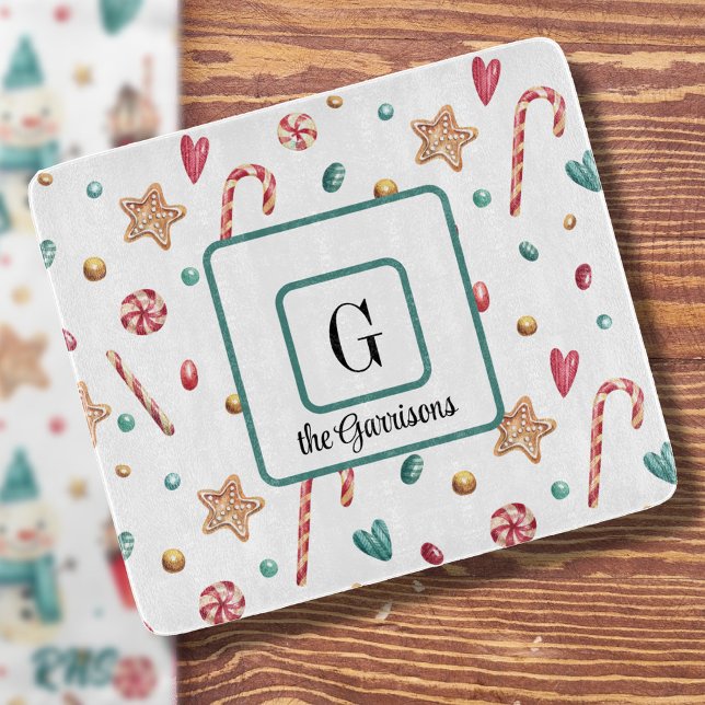 Monogram, Sweet Goodies Christmas Glass Cutting Board (Creator Uploaded)